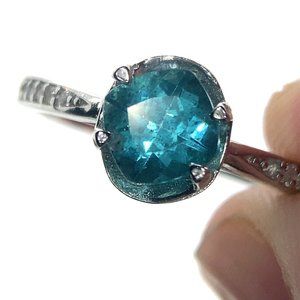 Paraiba Blue Apatite 1.36ct Platinum Finish Solid 925 Sterling Silver Ring